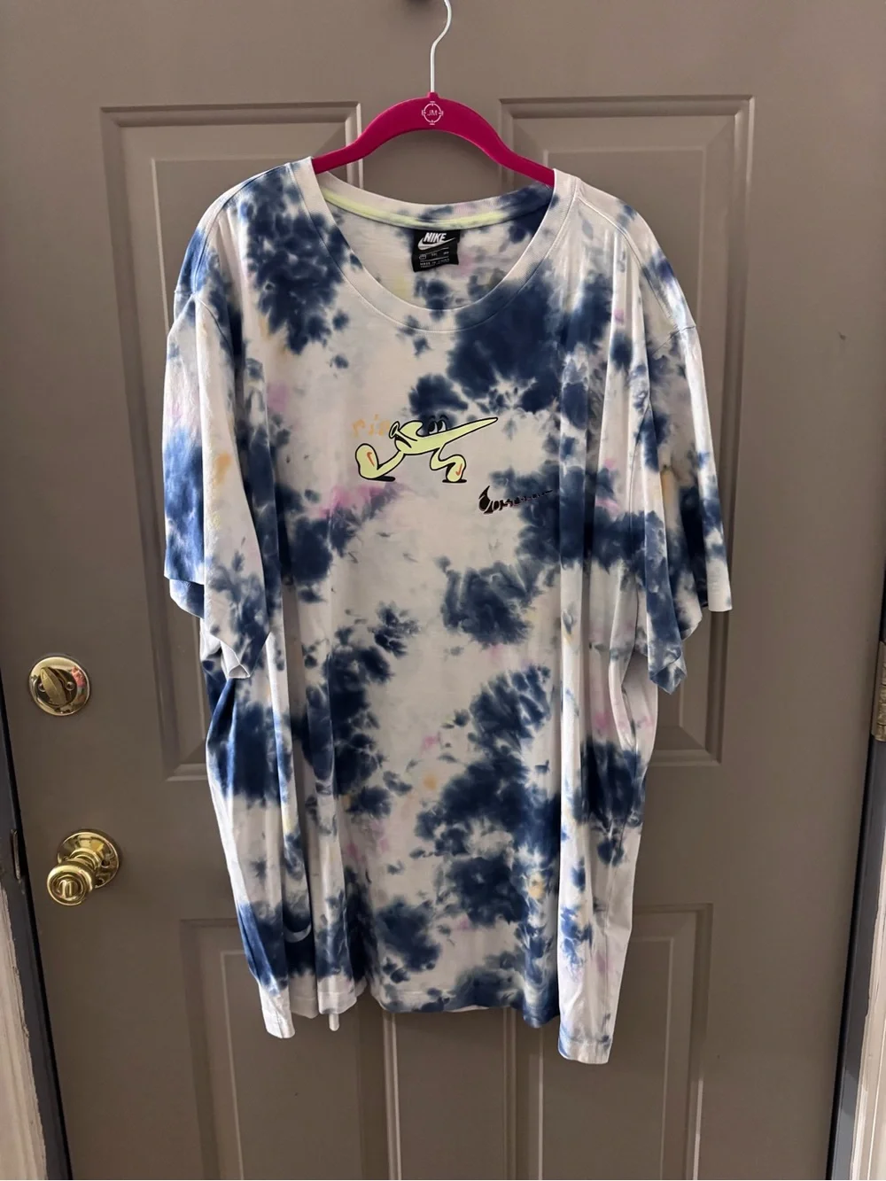 Nike Tie-Dye Graphic Tee in Blue, White & Neon Yellow